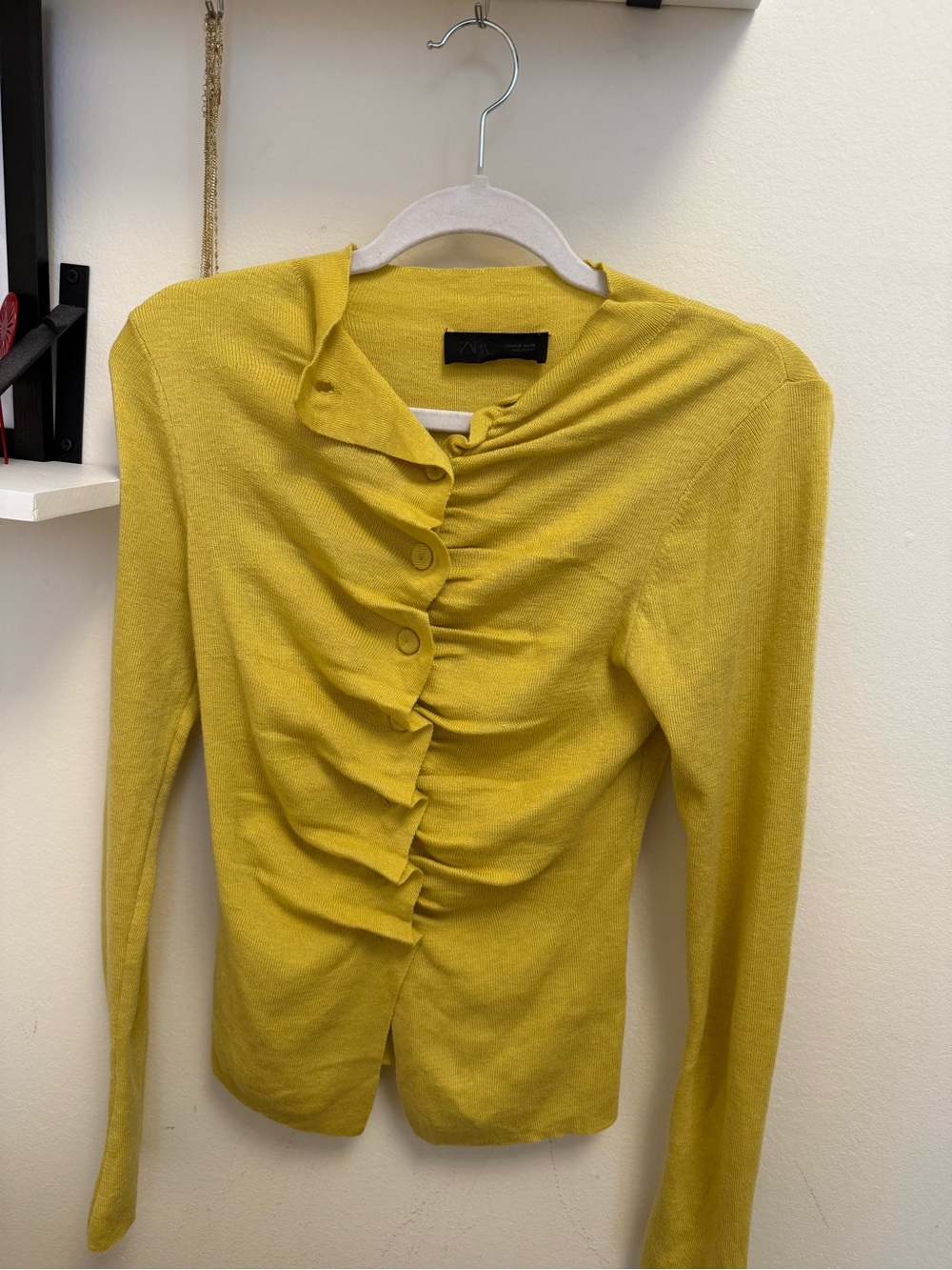 Zara Yellow Ruffle-Front Cardigan Sweater
